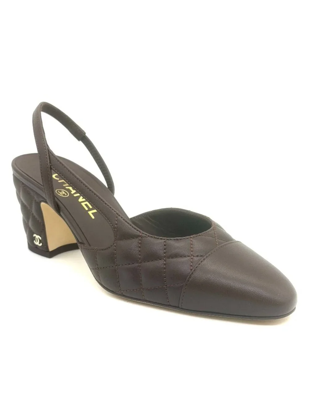 CHANEL 26B Coco Quilted Leather Mademoiselle Slingback Sandals Block Heels Pump